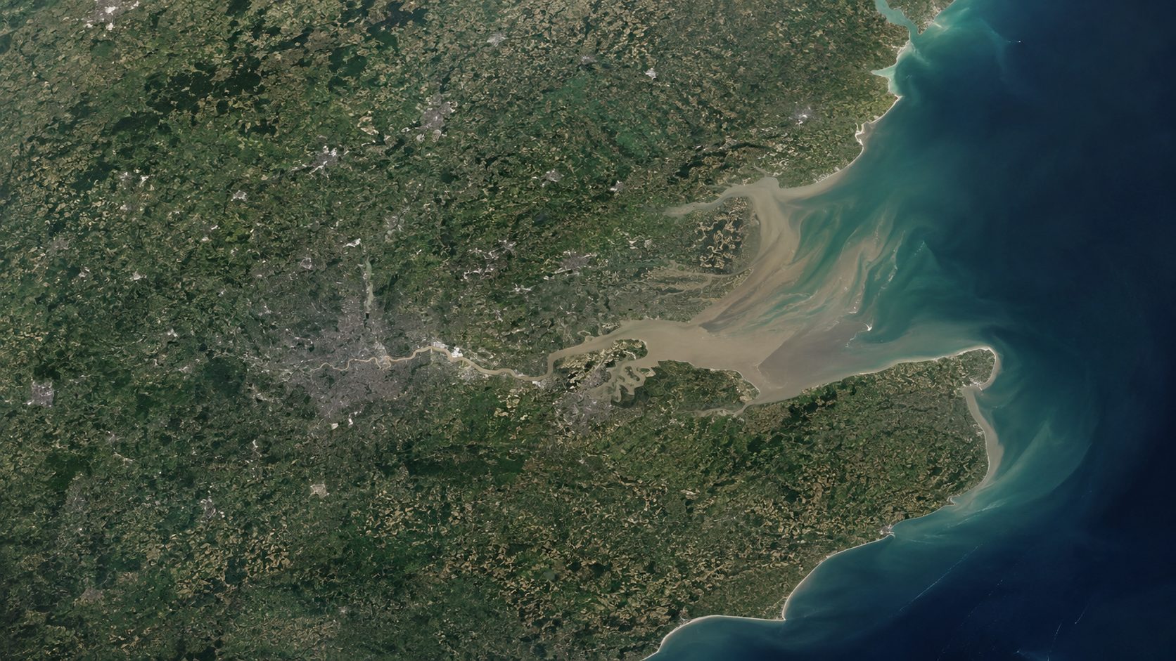 Southeast England and Thames Estuary from altitude